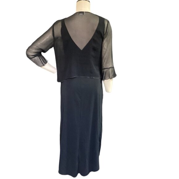 Robbie Bee Silk Sheer Shrug Sz 6 & French Curve Sz M Midi Dress Black #42N - Picture 5 of 13